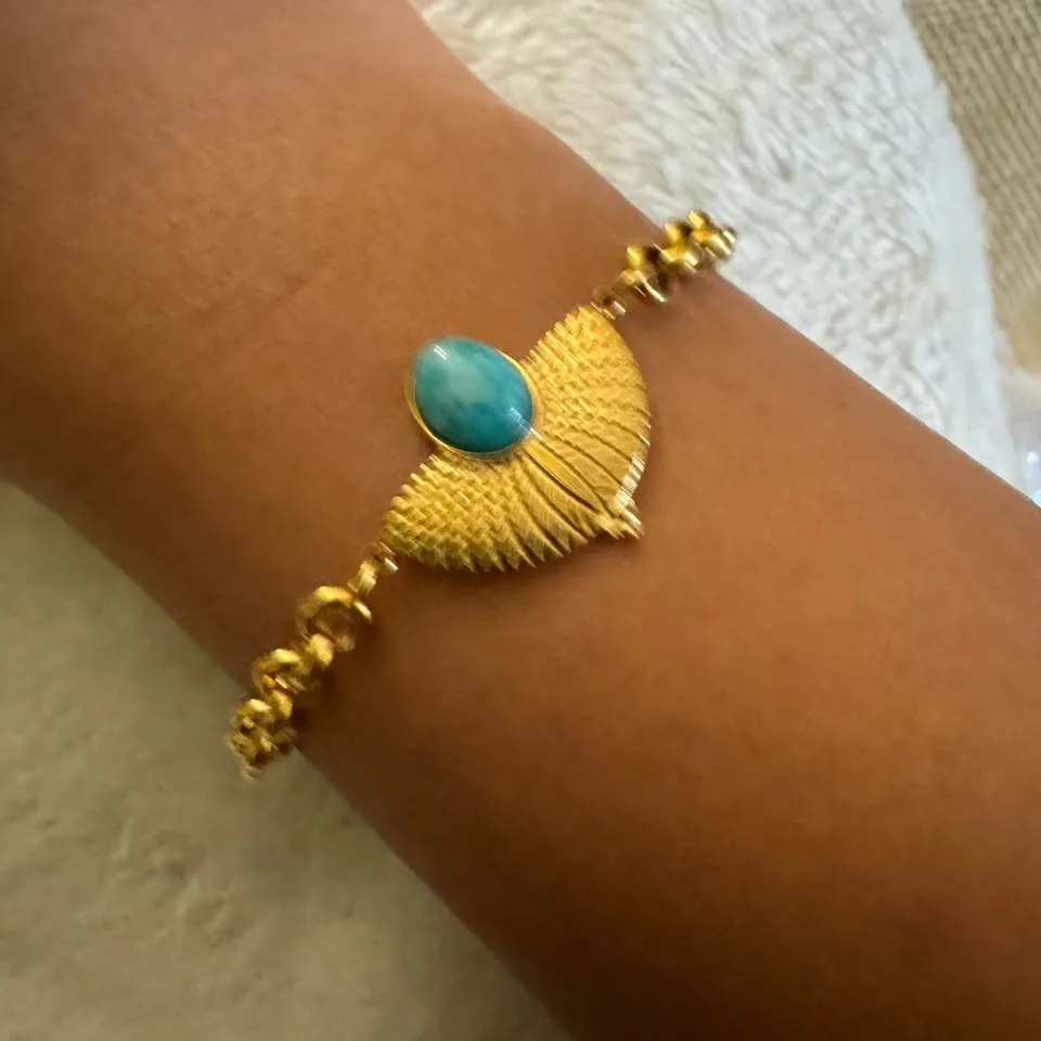 NEW 🧡 Egyptian Revival Turquoise Cabochon Gold Bracelet image indicator(2)