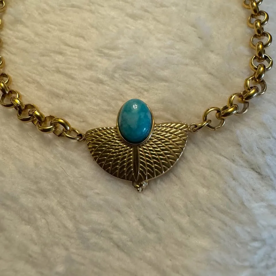 NEW 🧡 Egyptian Revival Turquoise Cabochon Gold Bracelet image indicator(4)