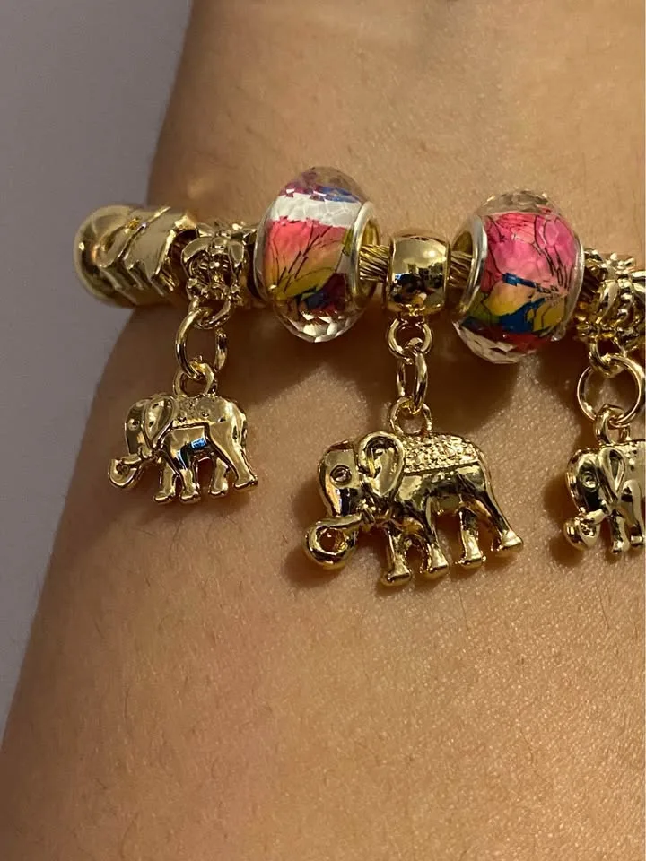 NEW 🧡 Gold Plated Elephant Charm Bangle Bracelet image indicator(7)