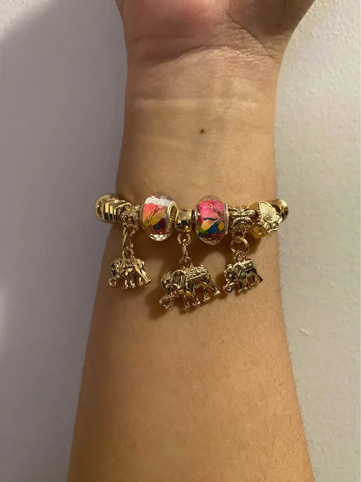 NEW 🧡 Gold Plated Elephant Charm Bangle Bracelet image indicator(9)