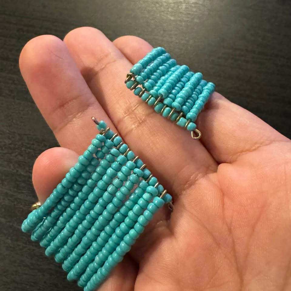 Mermaidcore Blue Gold Beaded Cuff Bracelet - photo 5