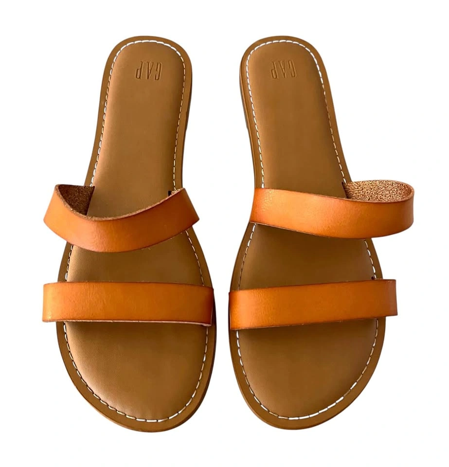 GAP Leather Slide Sandals Size 10 Two Strap Flat Casual Summer S