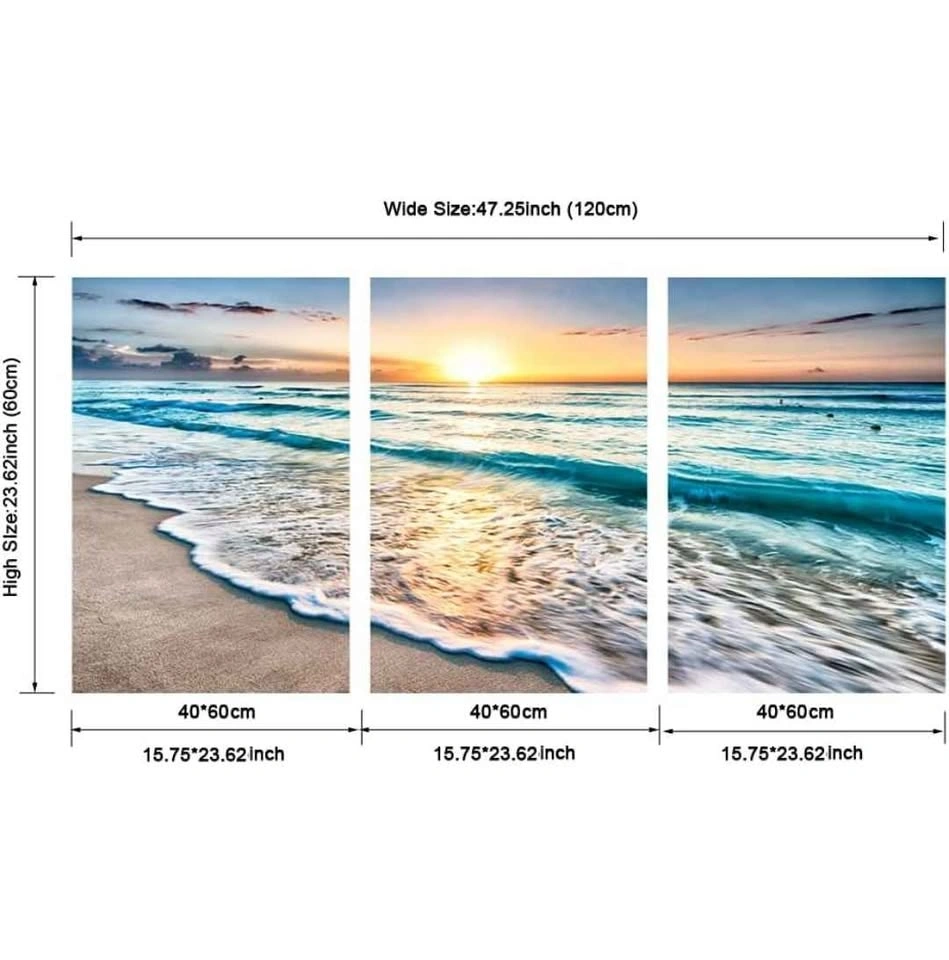Beautiful 3 Pieces Beach Sunrise Canvas - photo 2