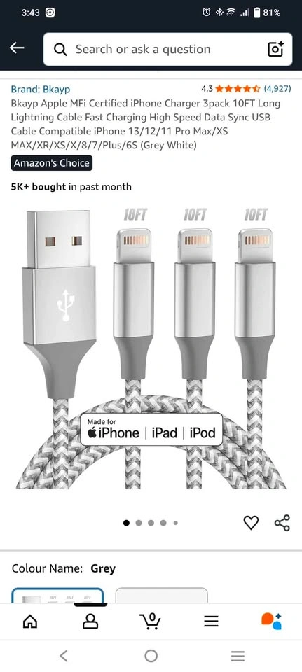 Apple Phone Charger Cable - 10ft (2-Pack)