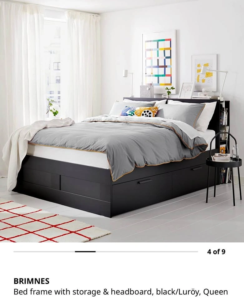 IKEA BRIMNES Queen Bed Frame w/ Storage & Headboard - Black