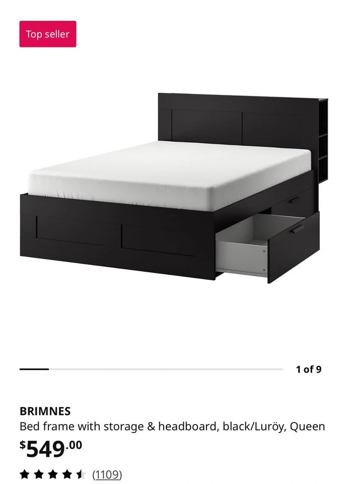 IKEA BRIMNES Queen Bed Frame w/ Storage & Headboard - Black - photo 2