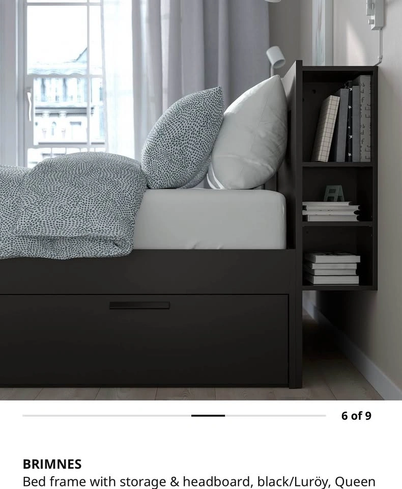 IKEA BRIMNES Queen Bed Frame w/ Storage & Headboard - Black - photo 3