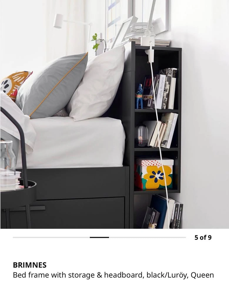 IKEA BRIMNES Queen Bed Frame w/ Storage & Headboard - Black - photo 4
