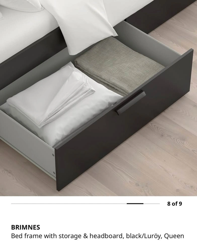 IKEA BRIMNES Queen Bed Frame w/ Storage & Headboard - Black - photo 5