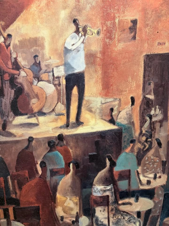 Large Framed Jazz Club Painting – Warm Tones, 36" x 36" - photo 3