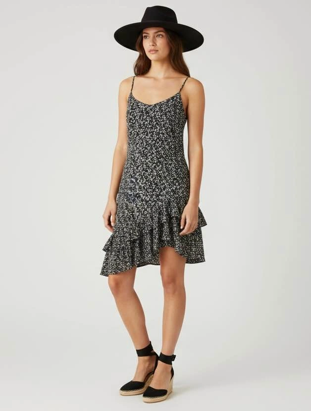 NEW DEX Black White Size Small Ditsy Floral Ruffle Hem Spaghetti - photo 2