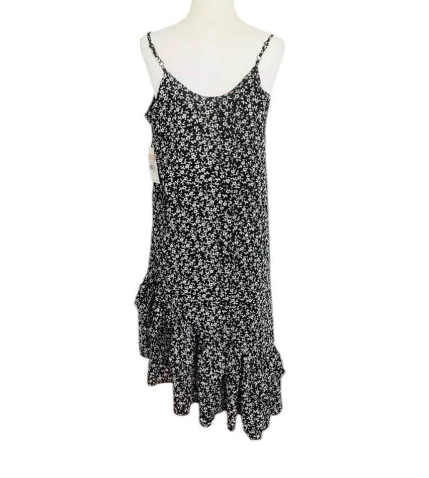 NEW DEX Black White Size Small Ditsy Floral Ruffle Hem Spaghetti - photo 4
