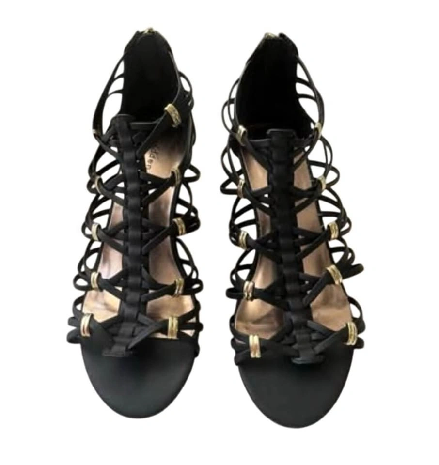 Madden Girl Black Size 9 Gladiator Wedge Sandals Women Gold Acce
