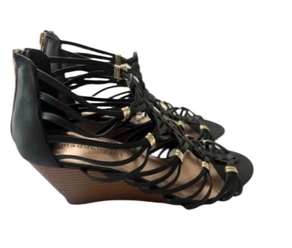 Madden Girl Black Size 9 Gladiator Wedge Sandals Women Gold Acce - photo 4