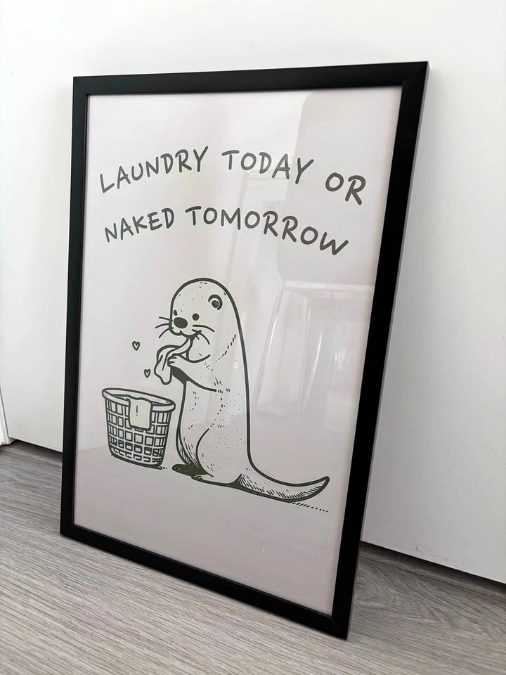 Otter Doing Laundry Wall Art Print Framed
