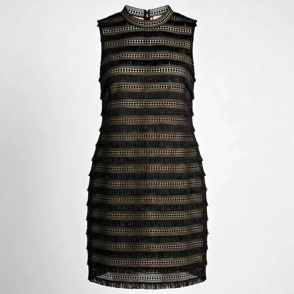 J. Crew Little Black Dress Tiered Fringe Lace Sleeveless - Size
