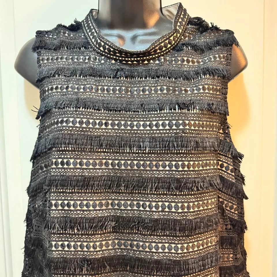 J. Crew Little Black Dress Tiered Fringe Lace Sleeveless - Size - photo 3