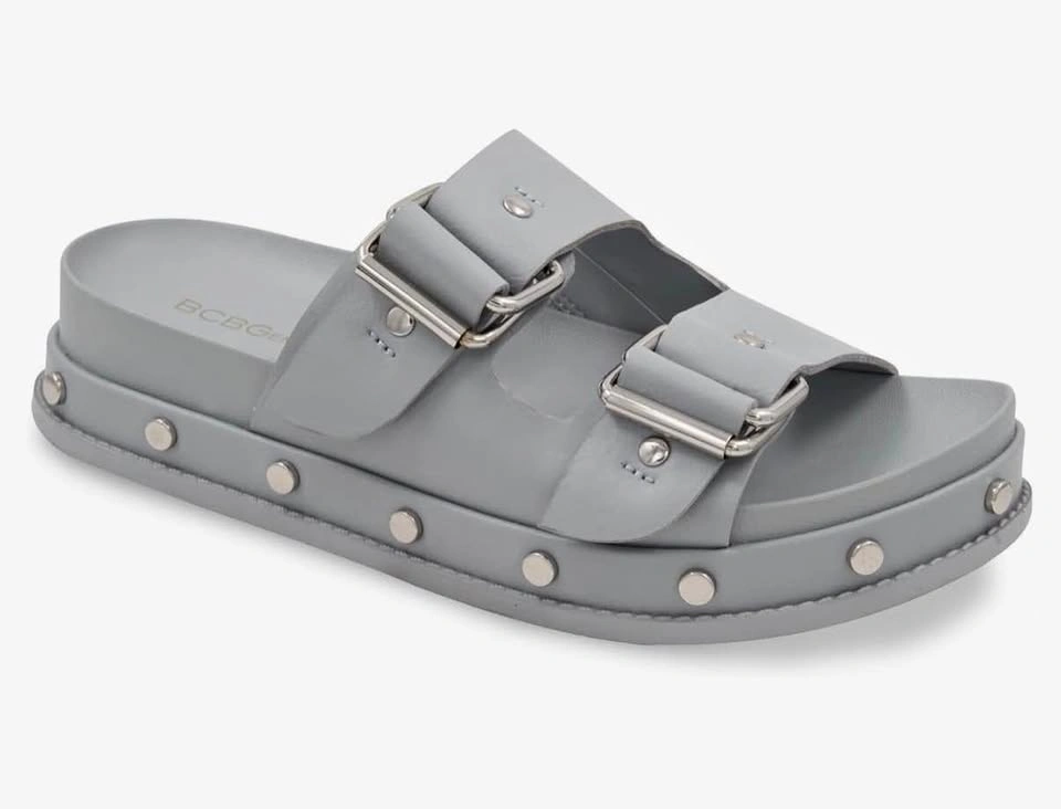 NEW BCBG Grey Size 9 Bamba Double Buckle Platform Slide Sandals