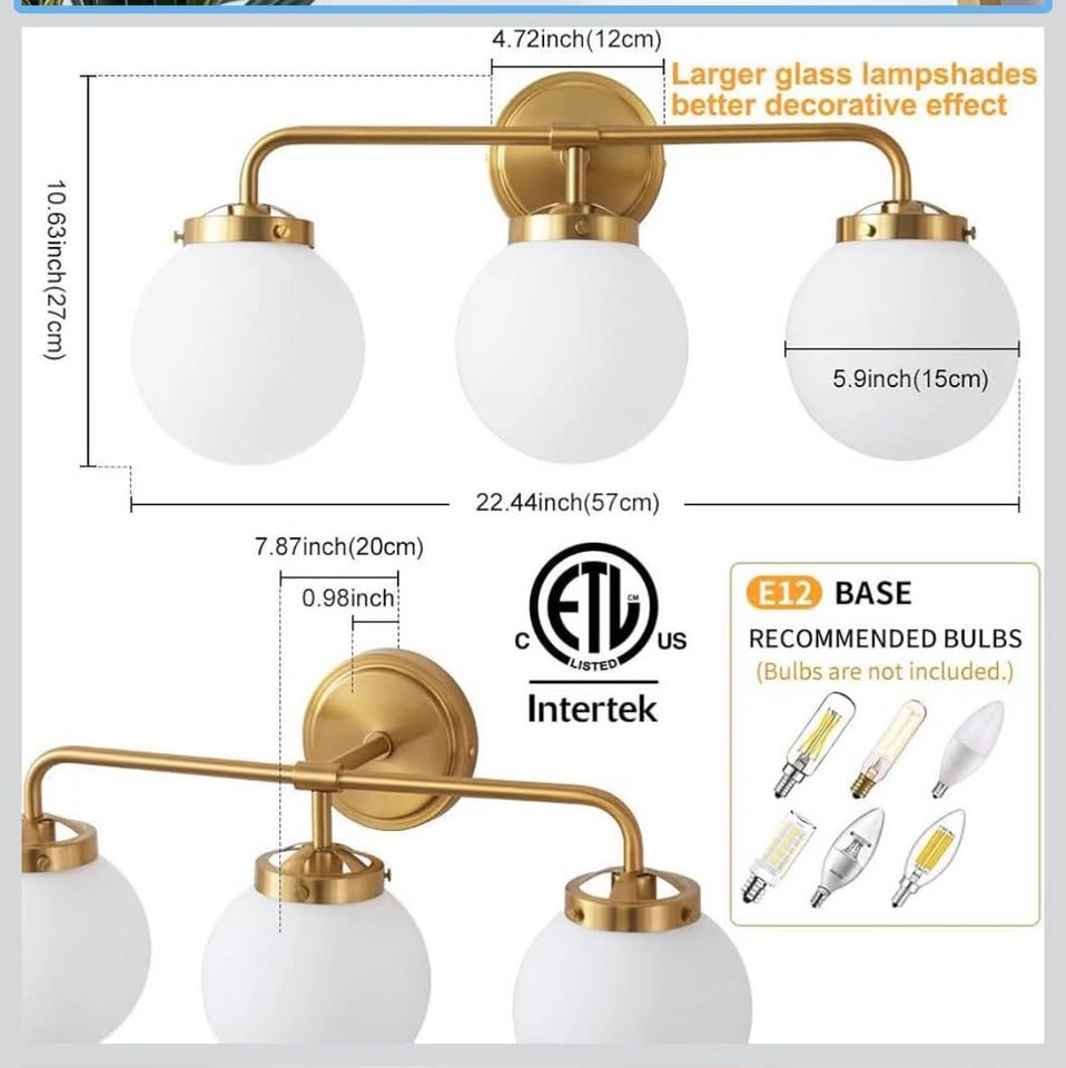 Modern Gold 3-Light Wall Sconce with Milky Glass Shades - photo 2