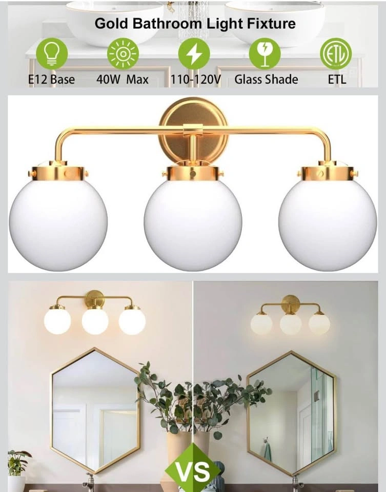 Modern Gold 3-Light Wall Sconce with Milky Glass Shades - photo 3