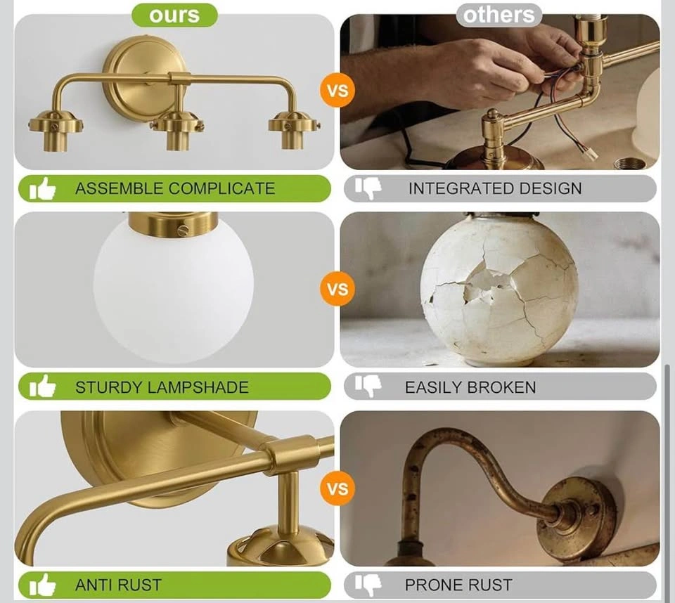 Modern Gold 3-Light Wall Sconce with Milky Glass Shades - photo 4