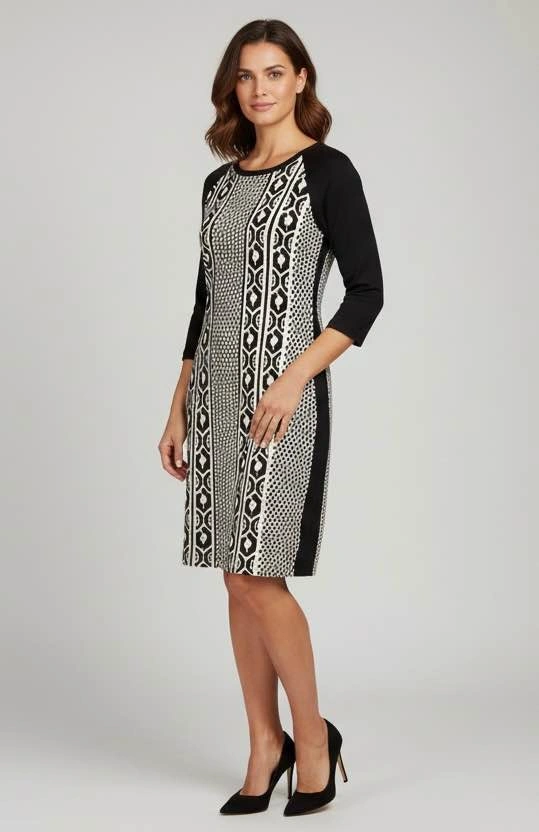 NEW JESSICA Size 12 Black Geometric Knit Midi Dress - photo 2