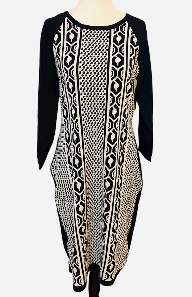 NEW JESSICA Size 12 Black Geometric Knit Midi Dress - photo 3