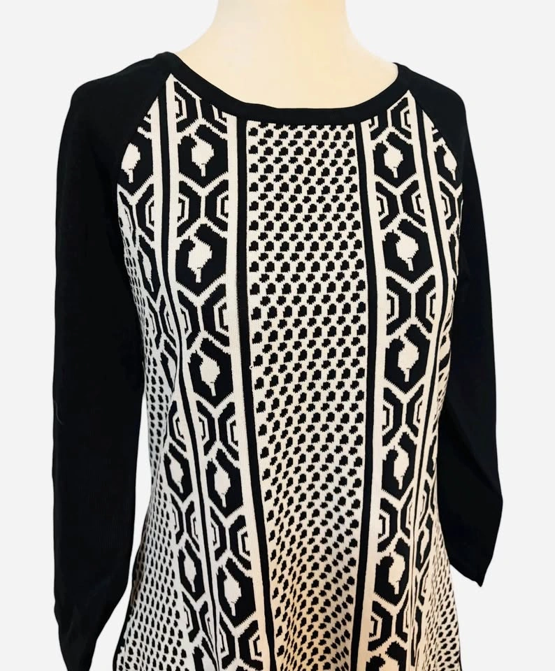 NEW JESSICA Size 12 Black Geometric Knit Midi Dress - photo 4