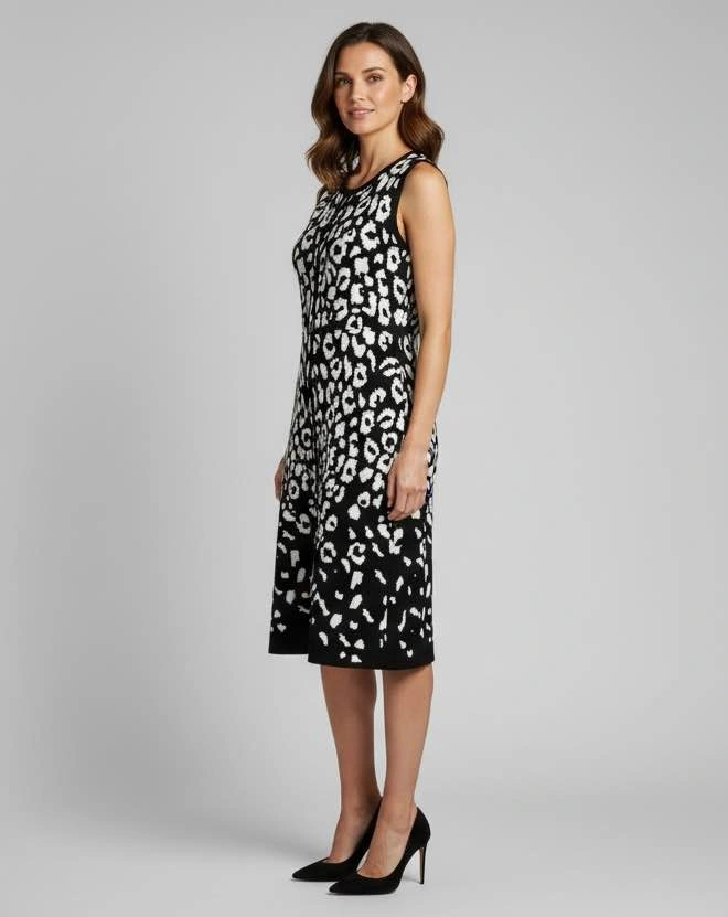 NINA LEONARD Medium Black White Leopard Print Sleeveless Knit Mi - photo 2