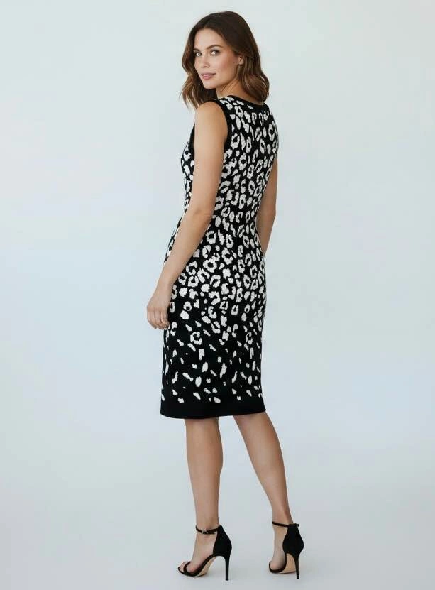 NINA LEONARD Medium Black White Leopard Print Sleeveless Knit Mi - photo 3