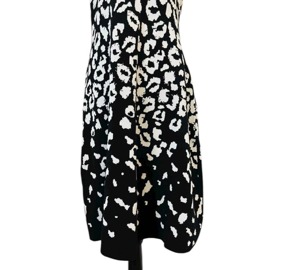 NINA LEONARD Medium Black White Leopard Print Sleeveless Knit Mi - photo 5