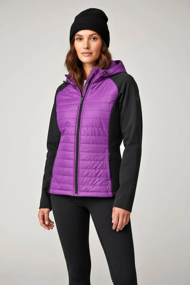 Xersion Women's Medium Puffer Jacket Purple Black Hooded Full Zi
