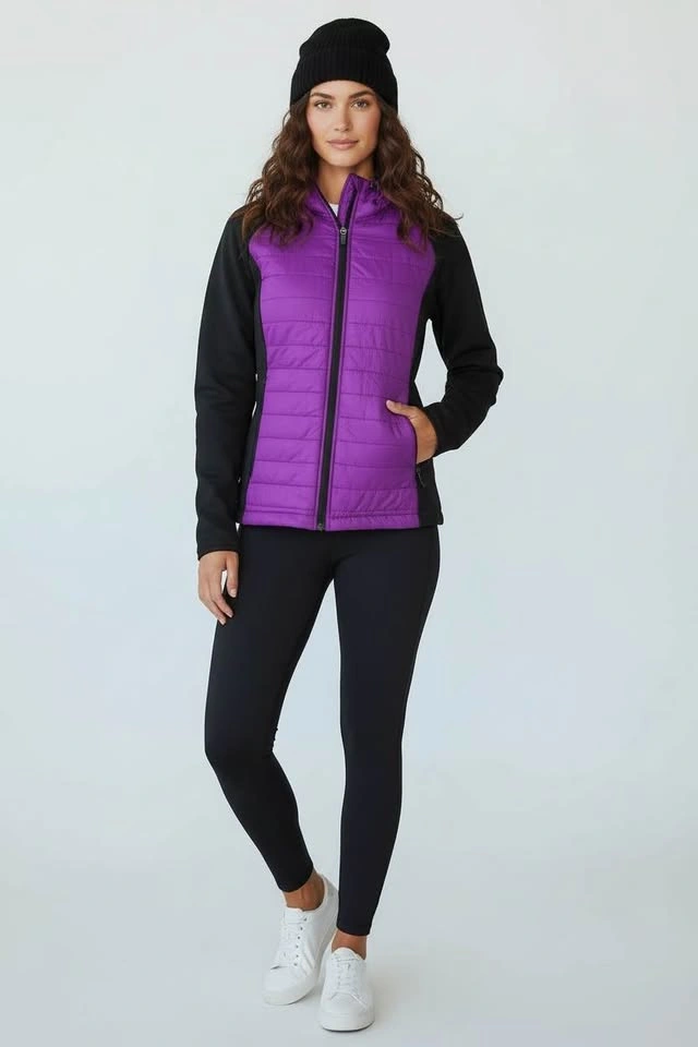 Xersion Women's Medium Puffer Jacket Purple Black Hooded Full Zi - photo 2