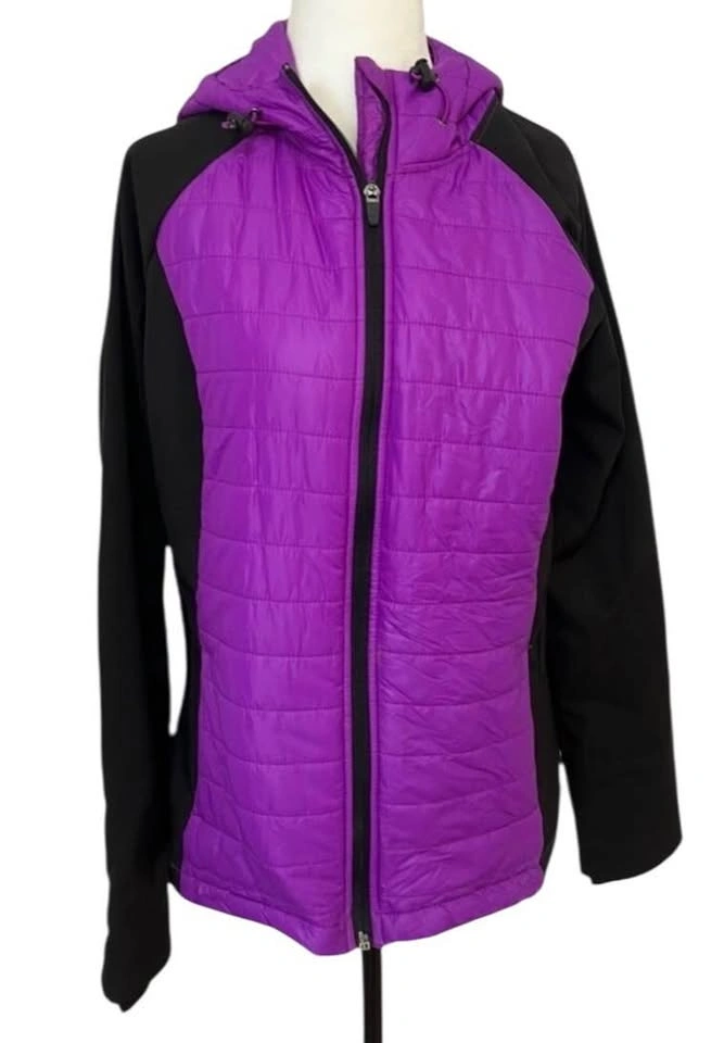 Xersion Women's Medium Puffer Jacket Purple Black Hooded Full Zi - photo 3
