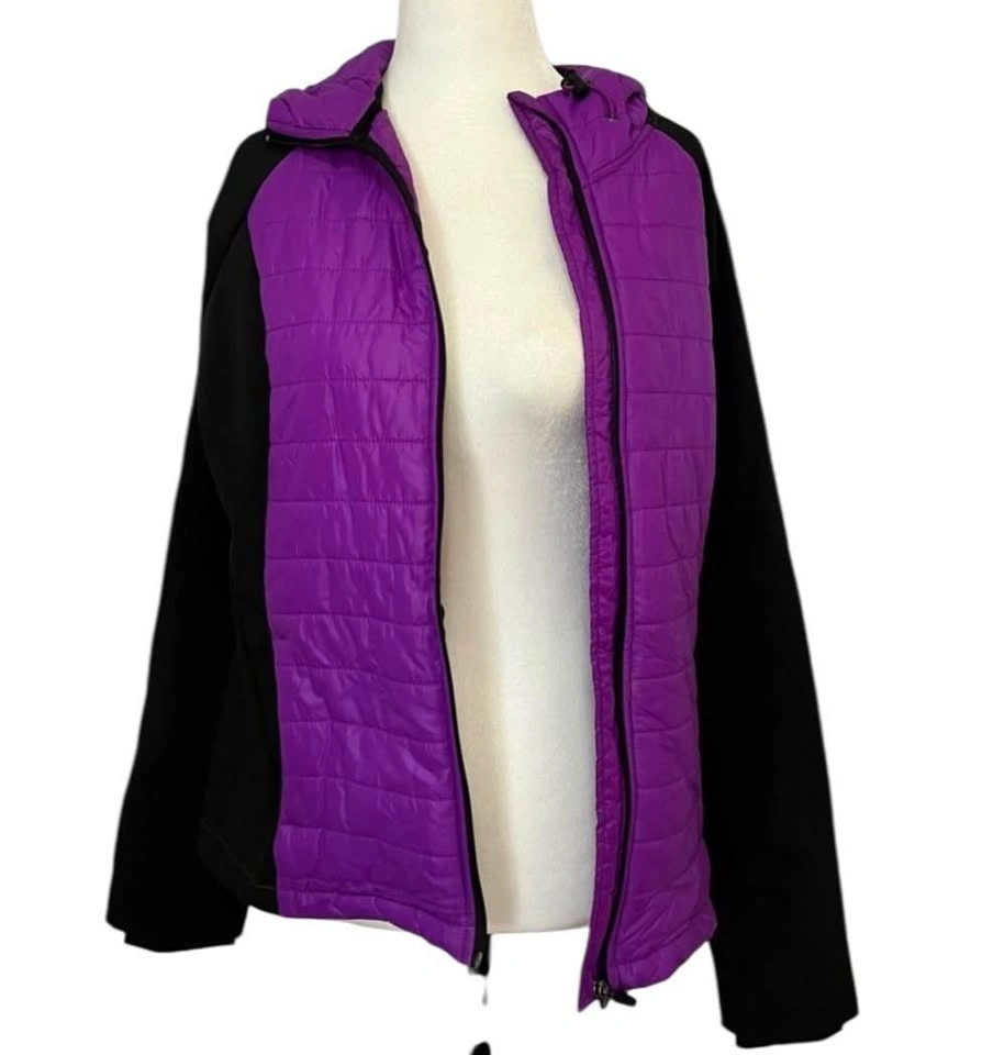 Xersion Women's Medium Puffer Jacket Purple Black Hooded Full Zi - photo 4