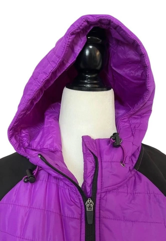 Xersion Women's Medium Puffer Jacket Purple Black Hooded Full Zi - photo 5