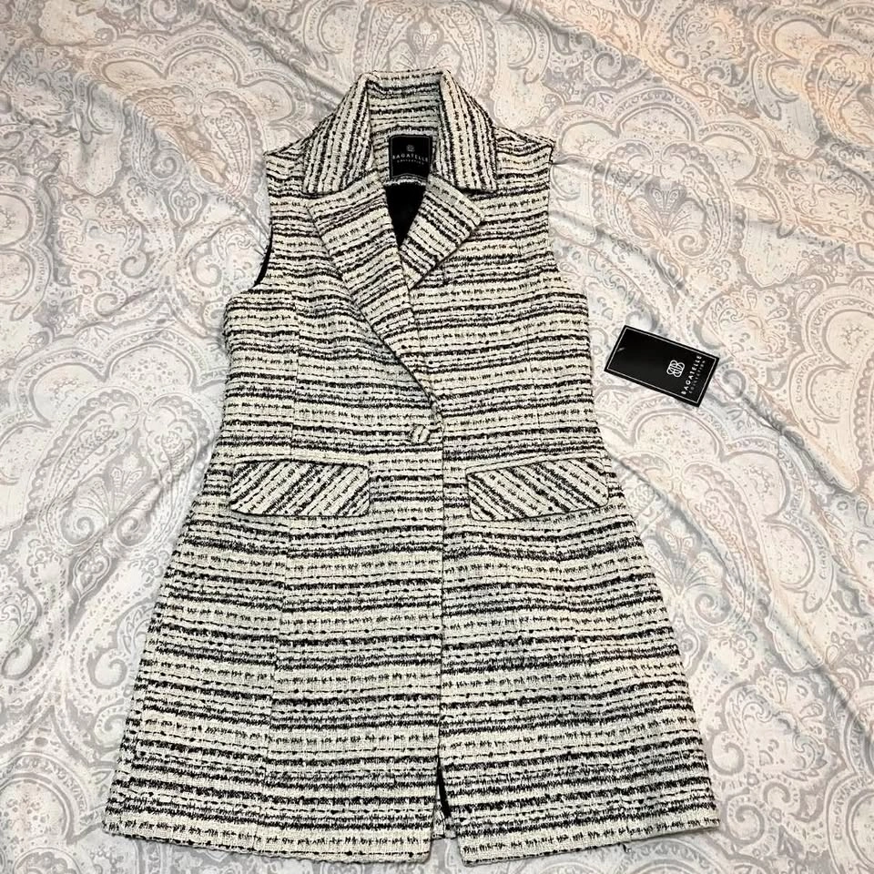 Bagatelle Collection Vest Dress Blazer Wrap Button Black White W