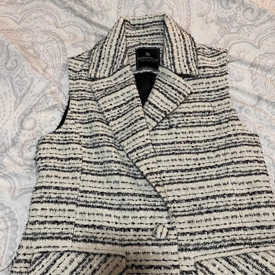 Bagatelle Collection Vest Dress Blazer Wrap Button Black White W - photo 2
