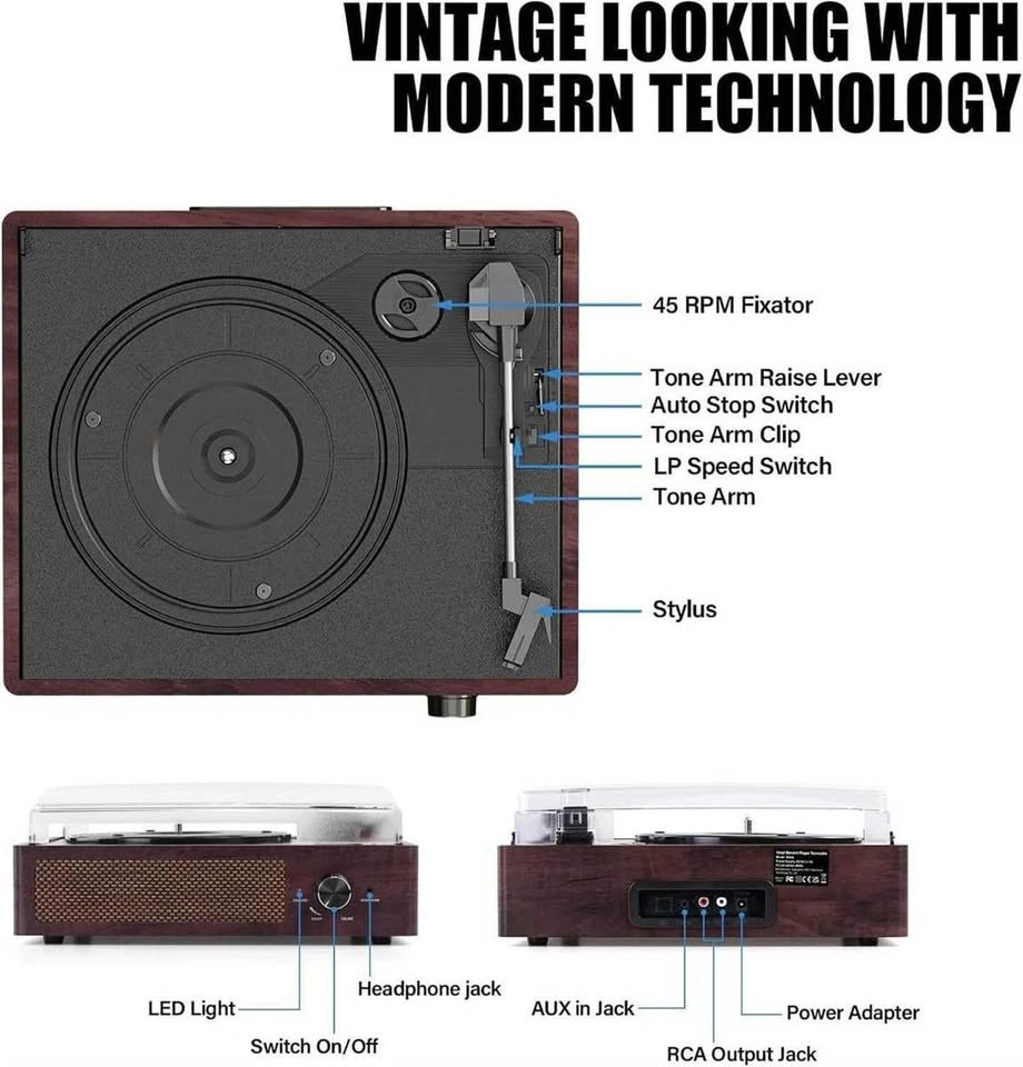 Wireless Turntable Record Player w/ Built-in Speakers - photo 4