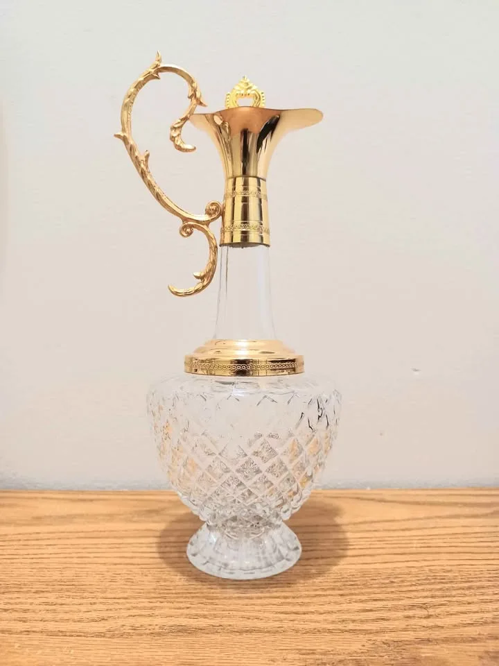 Gold Plated Hollywood Regency Hand Cut Crystal Carafe image indicator(2)