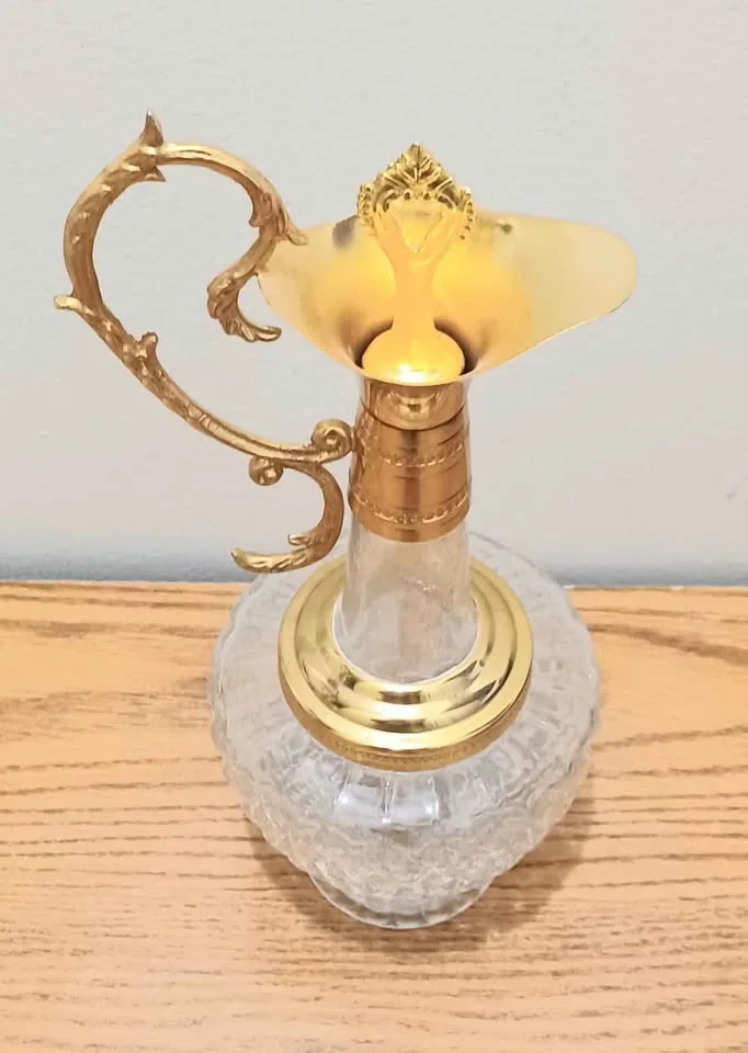 Gold Plated Hollywood Regency Hand Cut Crystal Carafe image indicator(3)