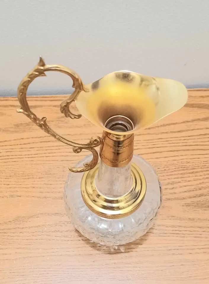 Gold Plated Hollywood Regency Hand Cut Crystal Carafe image indicator(4)
