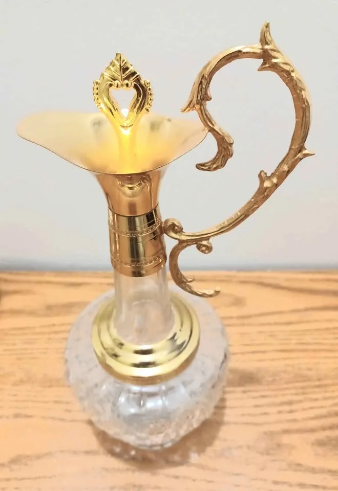 Gold Plated Hollywood Regency Hand Cut Crystal Carafe image indicator(5)
