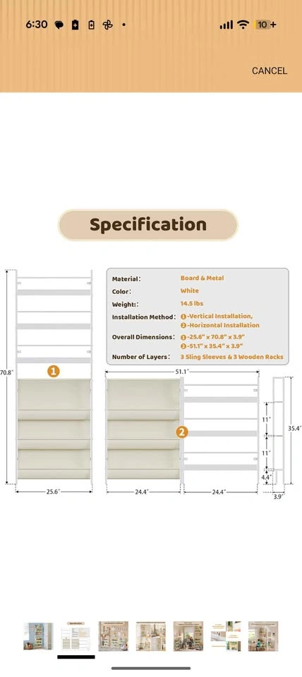 White Kids Bookshelf Sling Storage Vertical/Horizontal - photo 2