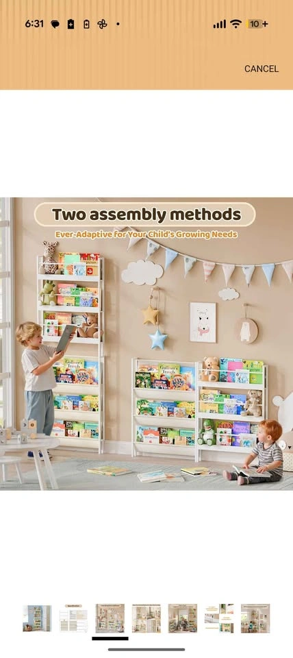 White Kids Bookshelf Sling Storage Vertical/Horizontal - photo 3