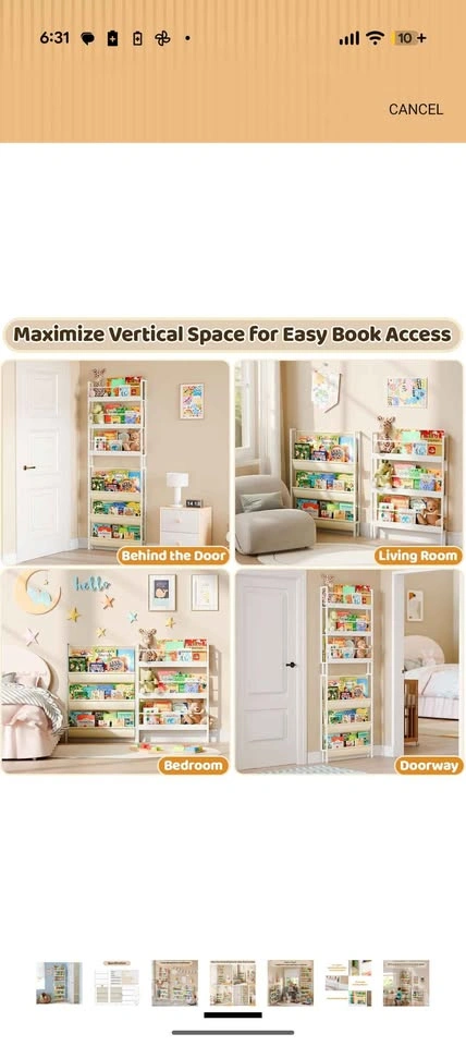 White Kids Bookshelf Sling Storage Vertical/Horizontal - photo 4