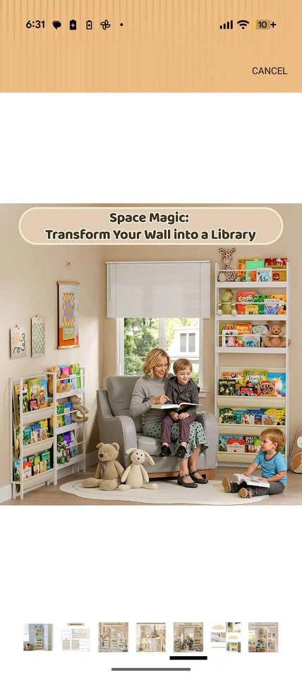 White Kids Bookshelf Sling Storage Vertical/Horizontal - photo 5
