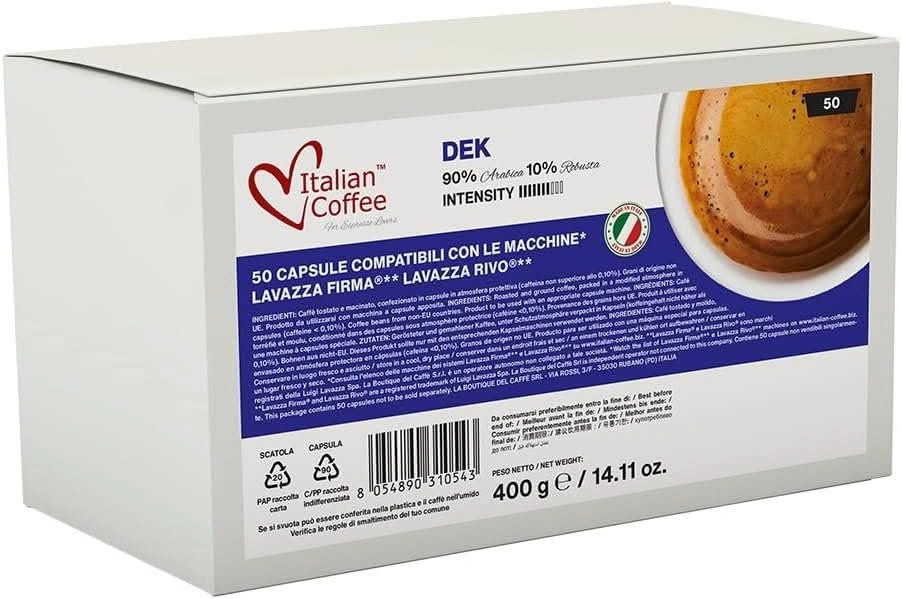 50 Italian Decaf Coffee Pods for Lavazza Rivo Machines - photo 2