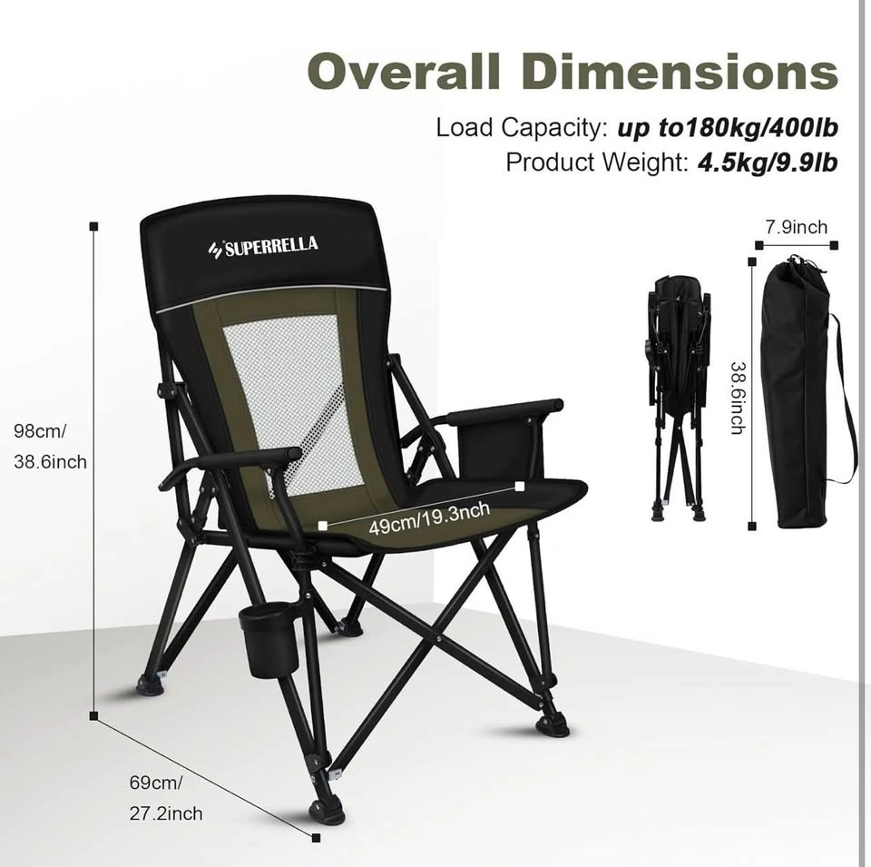 Superrella Folding Camping Chair - Heavy Duty 400 lbs Support - photo 2