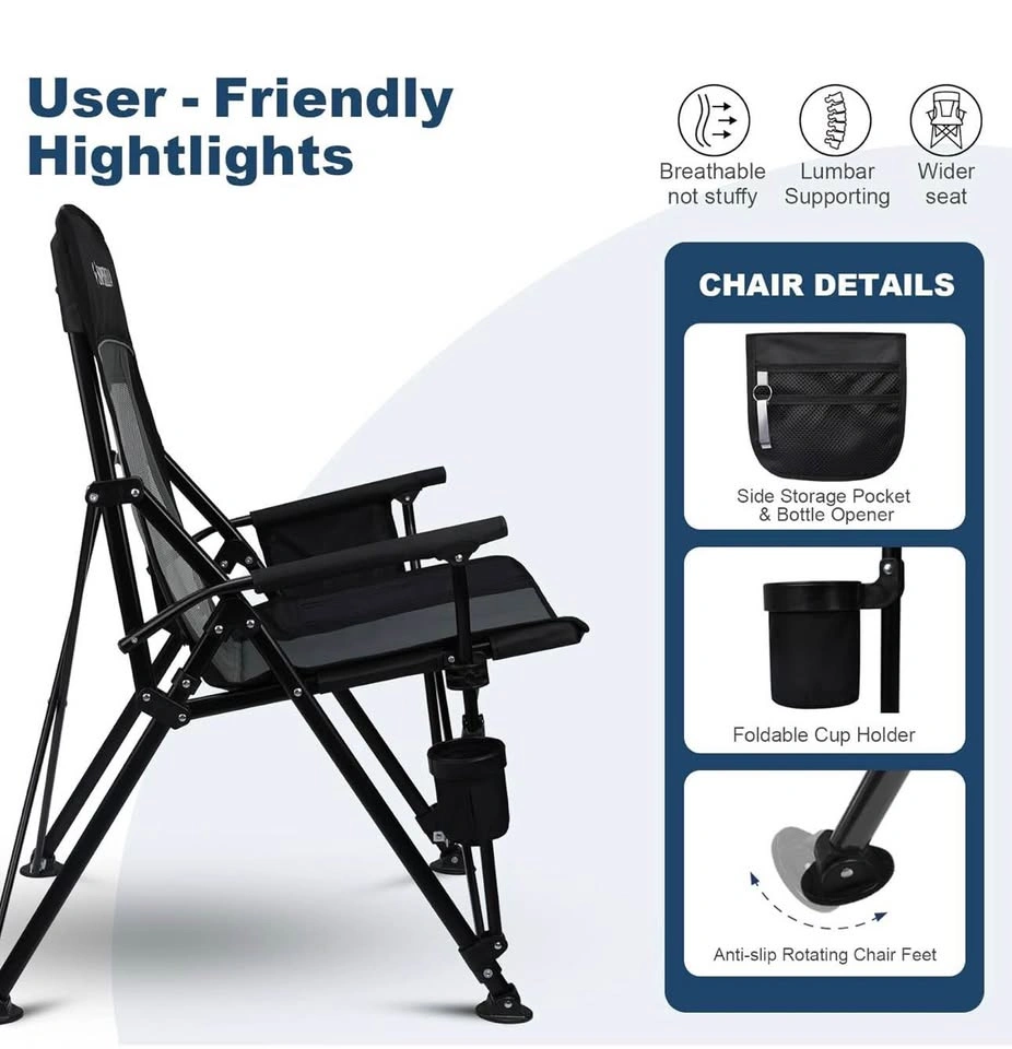 Superrella Folding Camping Chair - Heavy Duty 400 lbs Support - photo 4